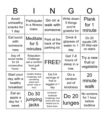 Winter Wellness Bingo Card