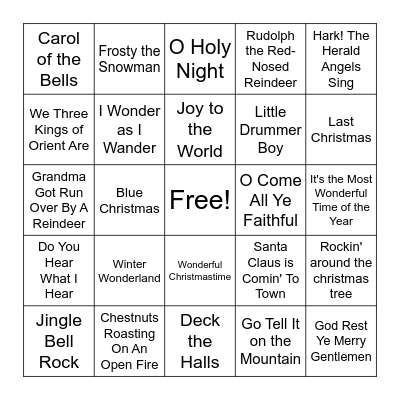 Christmas Song Bingo Card