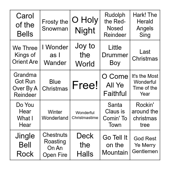 Christmas Song Bingo Card