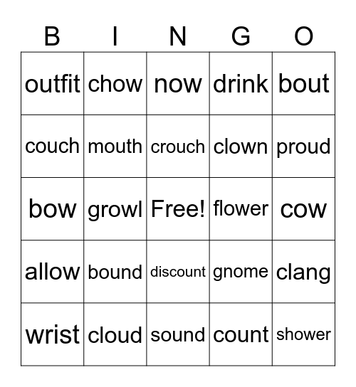Ou/Ow words Plus review Bingo Card