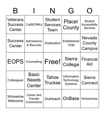 Student Services Bingo Card