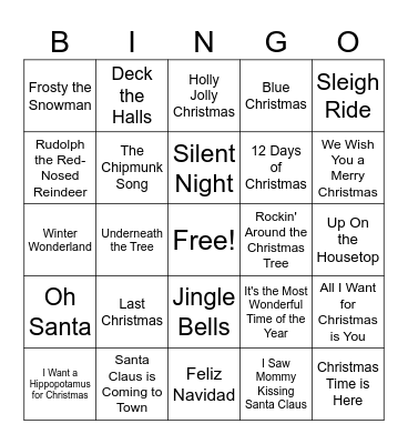 Holiday Music Bingo Card