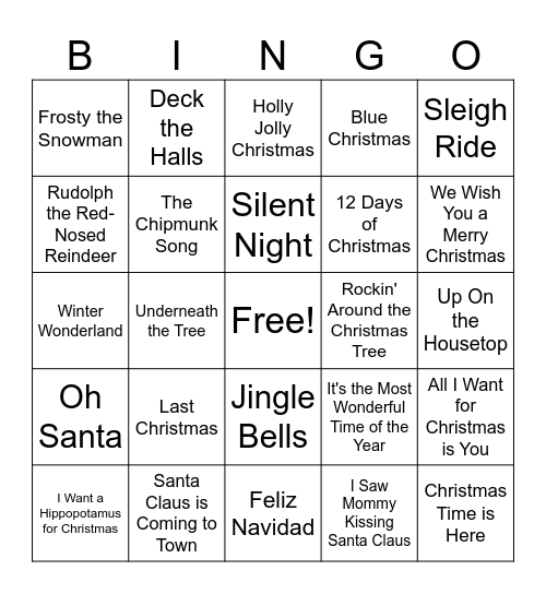 Holiday Music Bingo Card