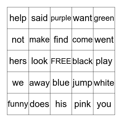 POPCORN WORD BINGO Card