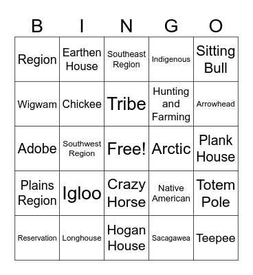 Native Americans Bingo Card