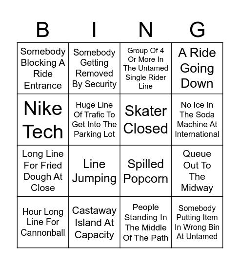 Canobie Bingo Card