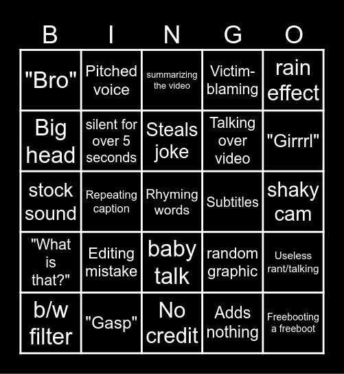 SSSNiperWolf Bingo Card