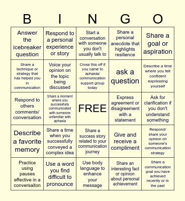 Communication Bingo Card