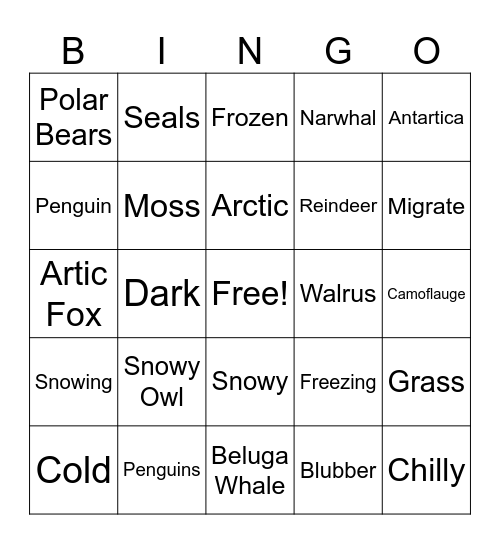 Arctic Bingo Card