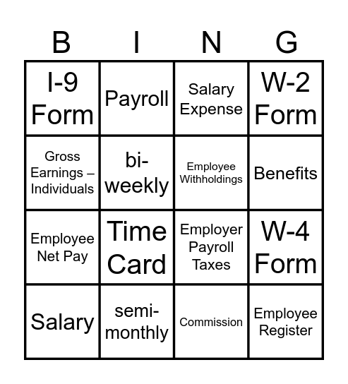PAYROLL Bingo Card