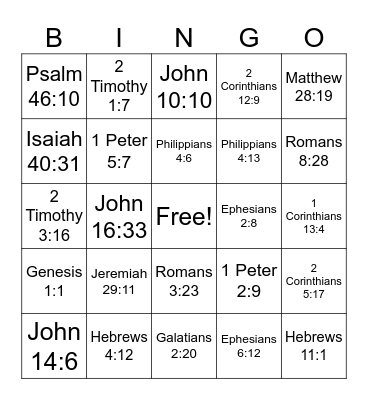 Bible Verse Bingo Card