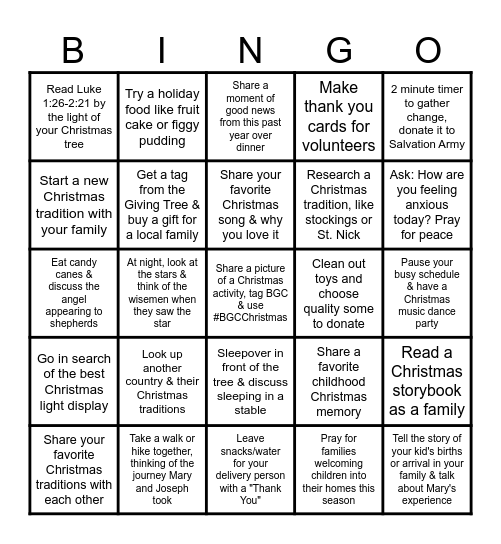 Family Christmas Bingo Card