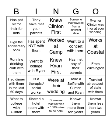 Clinton & Ryan's  20th Anniversary Bingo Card