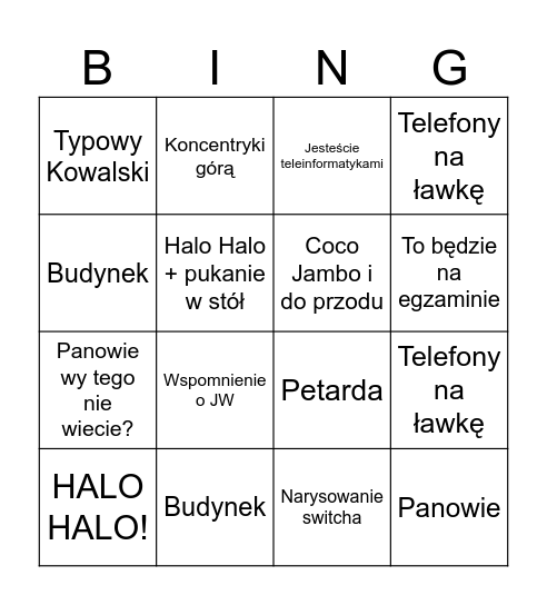 Ciżmowski bingo Card