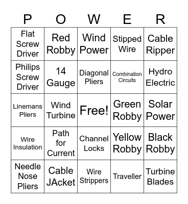 Electrical Bingo Card