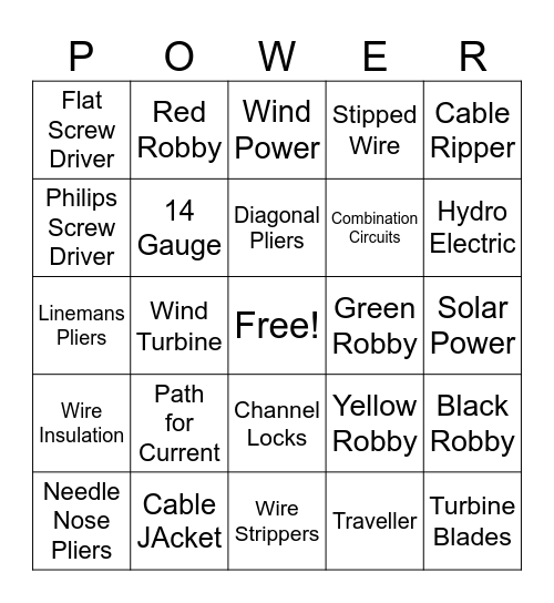 Electrical Bingo Card