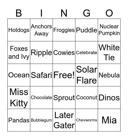 Softbums Bingo Card