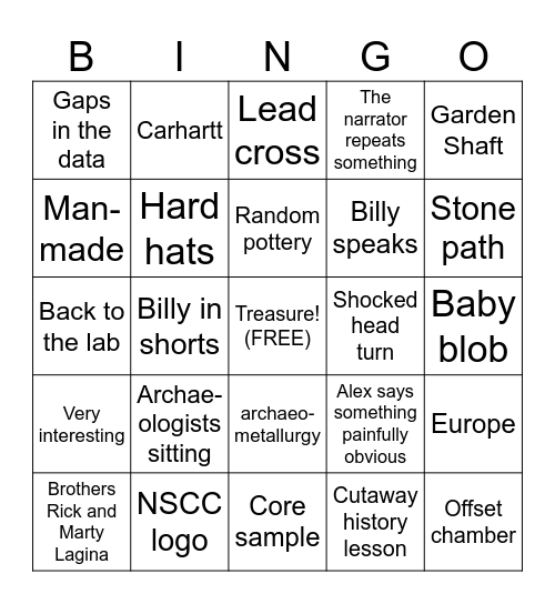 Oak Island Bingo Card