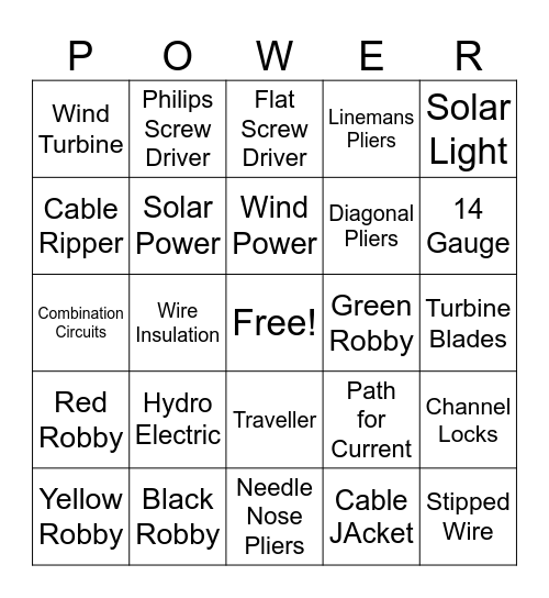 Electrical Bingo Card