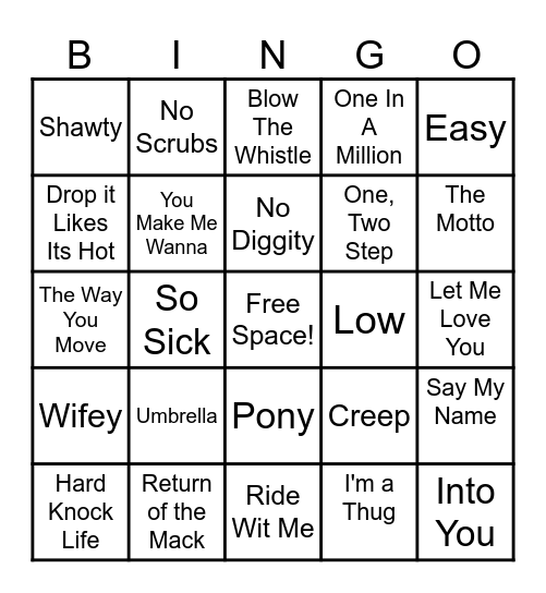 R & B / Hip Hop Bingo Card