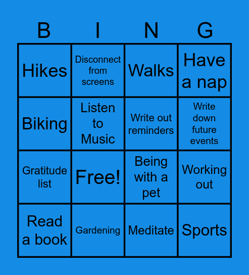 Stress management bingo Card