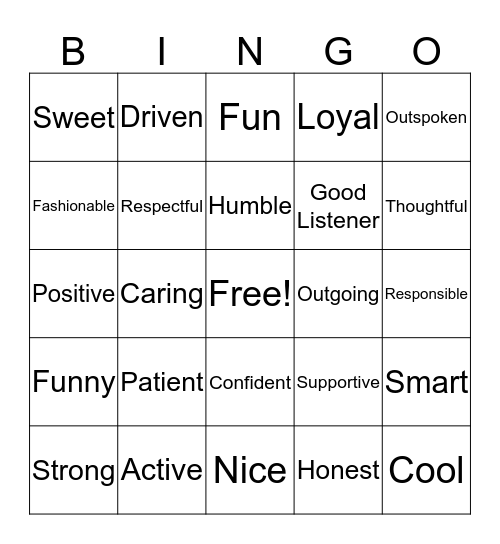 Friendship BINGO Card