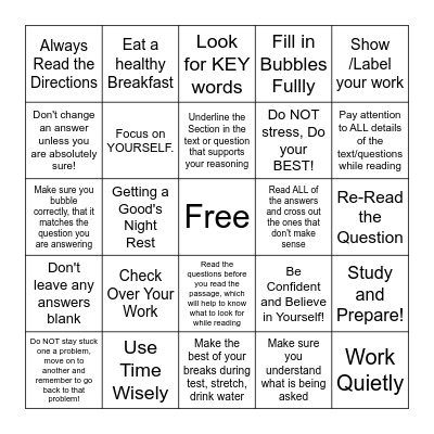 Test Taking Strategies BINGO! Bingo Card