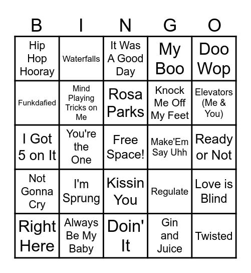 R & B / Hip Hop Bingo Card