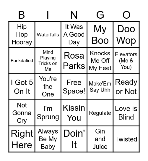 R & B / Hip Hop Bingo Card
