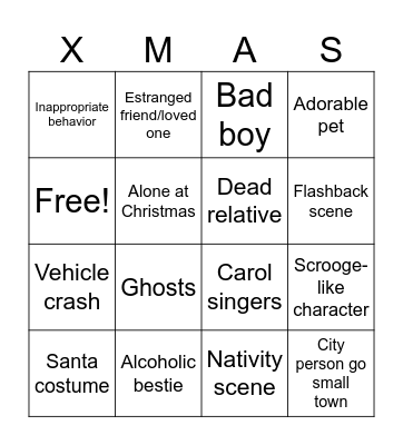 Hallmark Xmas Film Bingo Card