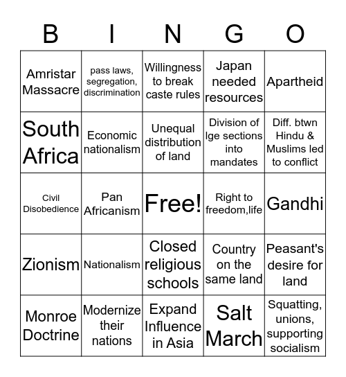 Global 2 Chapter 12 Bingo Card