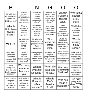 Unity Quest Bingo Card