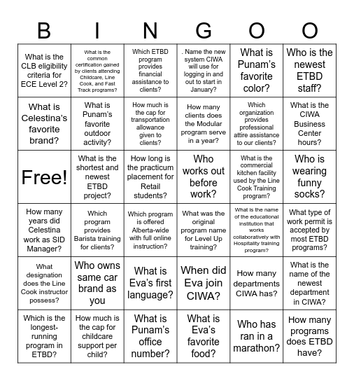 Unity Quest Bingo Card