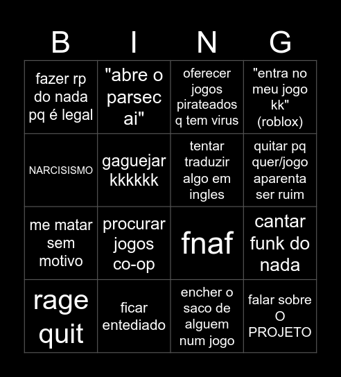 Coxinha moments Bingo Card