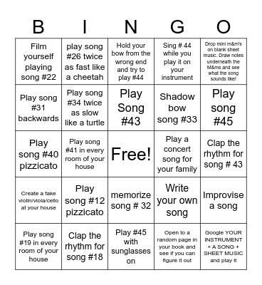 Orchestra Bingo Card
