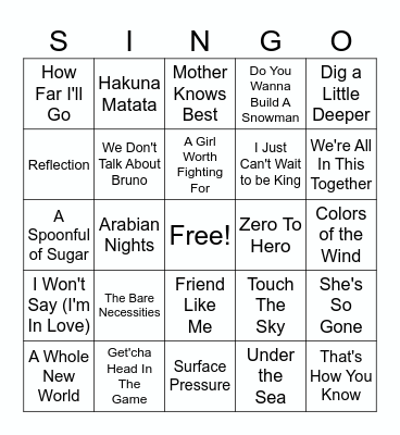 Disney Bingo Card