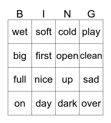 opposite bingo Card