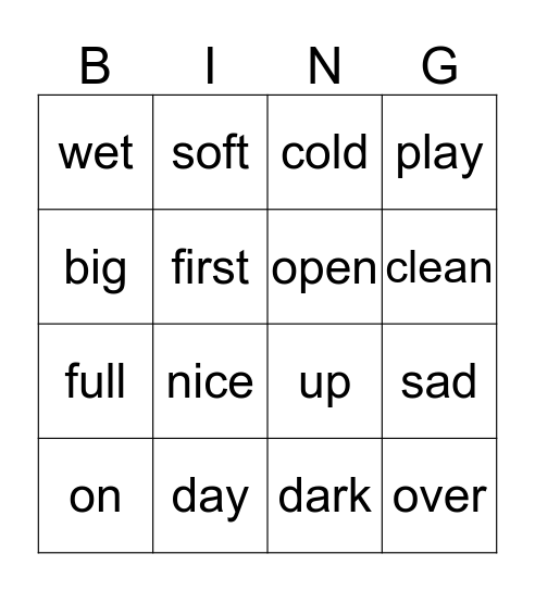 opposite bingo Card
