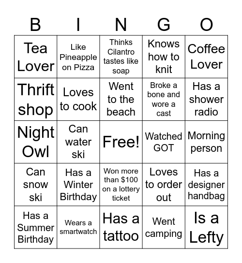 Get to know your coworker Bingo Card