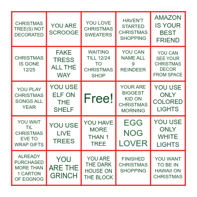 Mark each space that pertains to you.  The person with the most boxes marked wins! Bingo Card