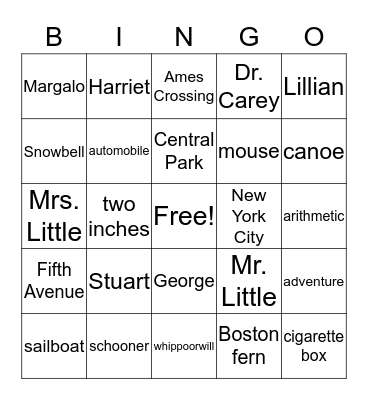 Stuart Little Bingo Card