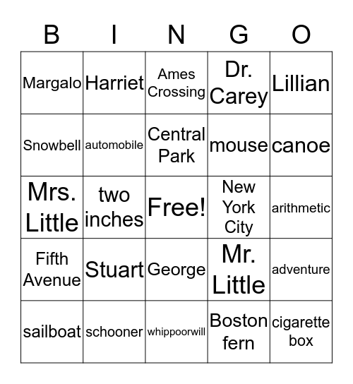 Stuart Little Bingo Card