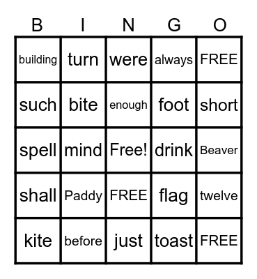 Sariyah Bingo Card
