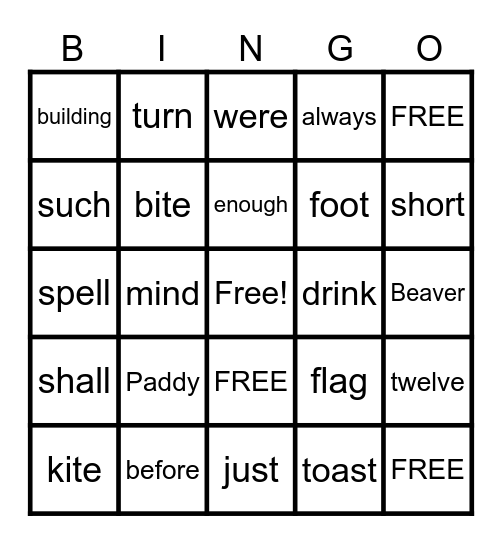 Sariyah Bingo Card