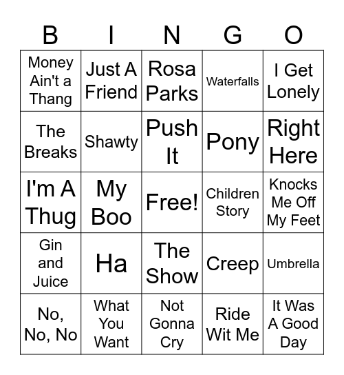R & B / Hip Hop Bingo Card