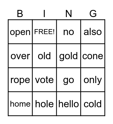 LONG O BINGO! Bingo Card