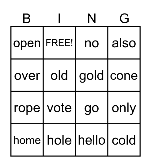 LONG O BINGO! Bingo Card