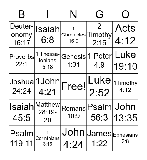 Identifying Verses Bingo Card