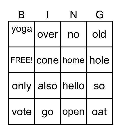 LONG O BINGO! Bingo Card