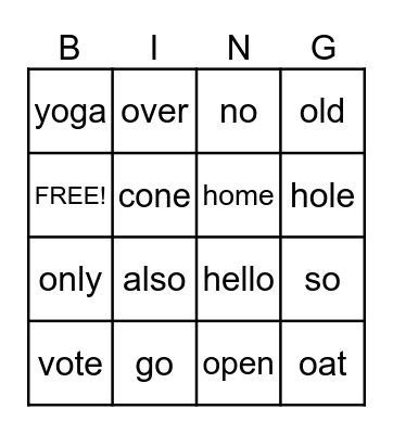 LONG O BINGO! Bingo Card